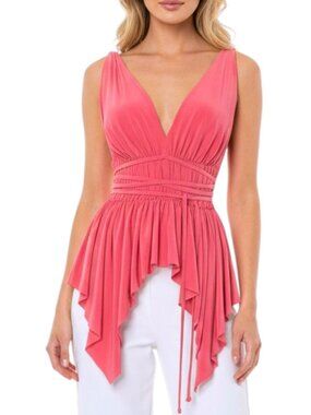 Norma Kamali Papaya Coral Plunge High Low Top M